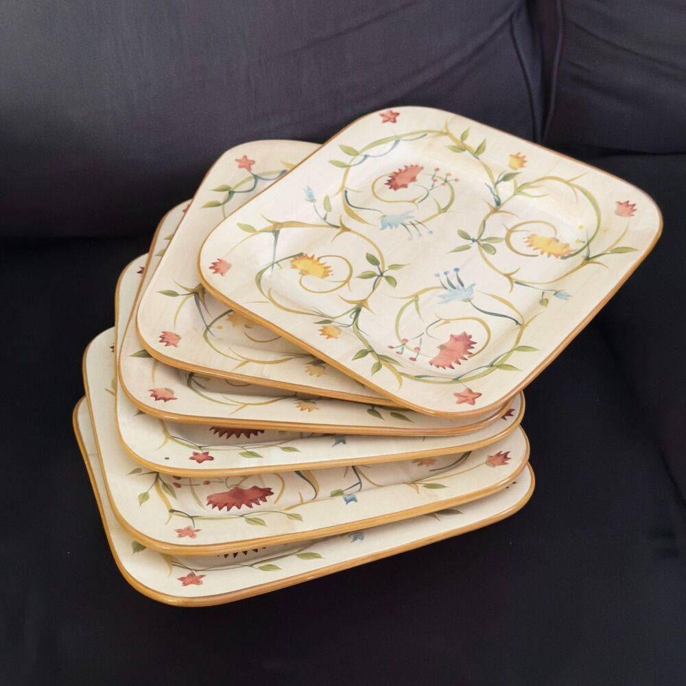 Target Home American Simplicity Floral Square Stoneware Large Dinner Plates 6Pcs